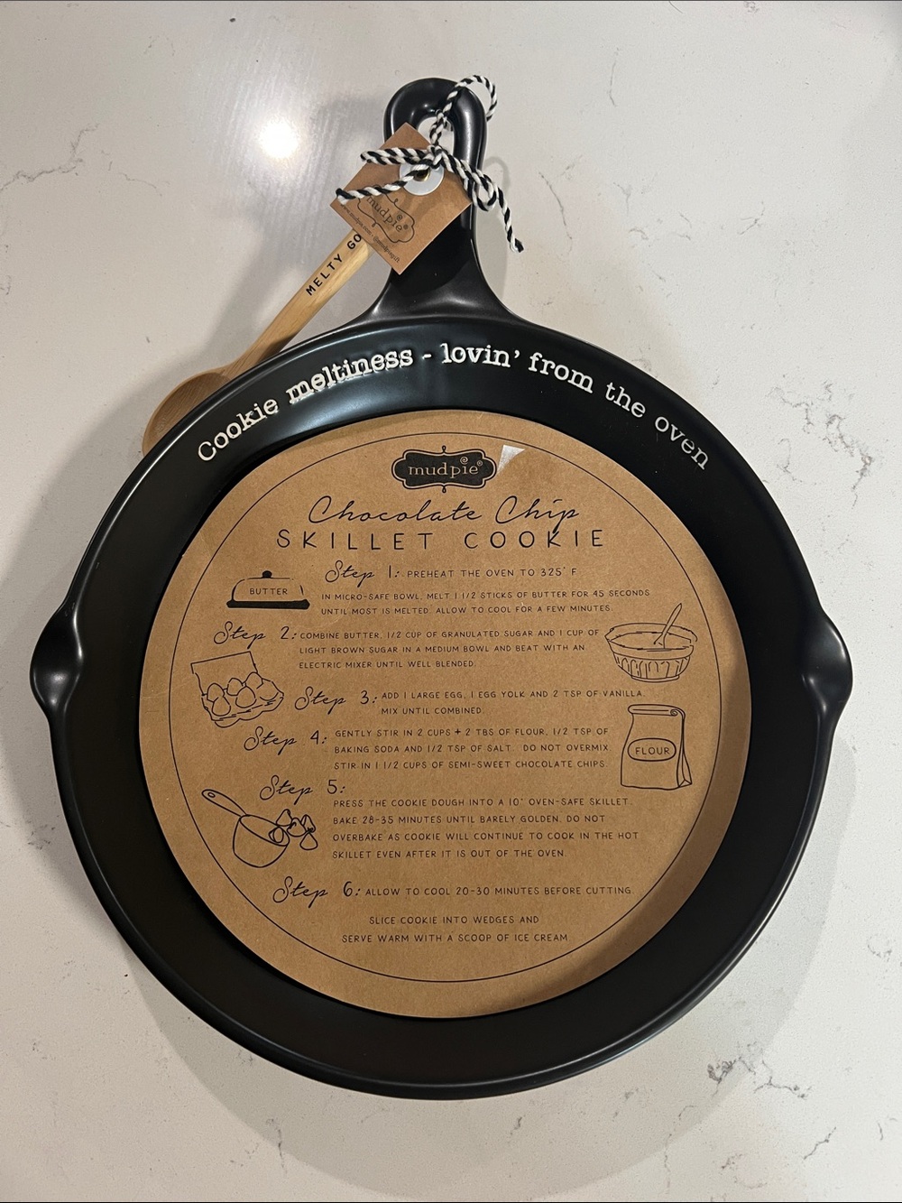 Mud Pie Black Skillet Cookie Pan with Wooden Spoon Accent